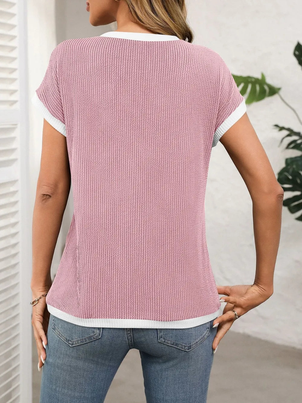 Contrast Trim Round Neck Short Sleeve T-shirt (11)