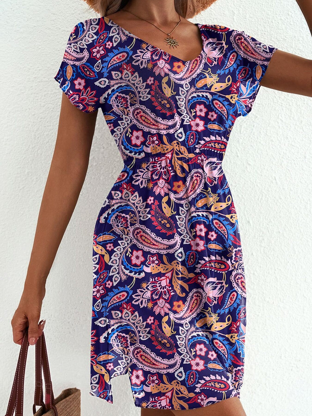Printed Short Sleeve Mini Dress (19)