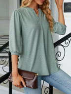 Notched 3/4 Sleeve Casual Top (14)