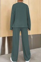Ribbed Half Button Top Pants Set (17)