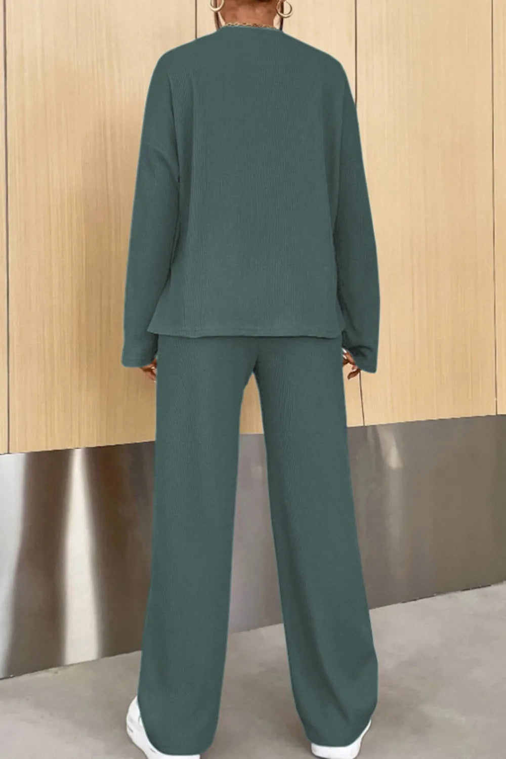 Ribbed Half Button Top Pants Set (17)