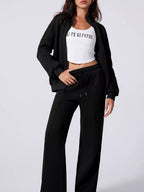 Drop Shoulder Zip Up Jacket Drawstring Pants Active 2pcs Set (15)
