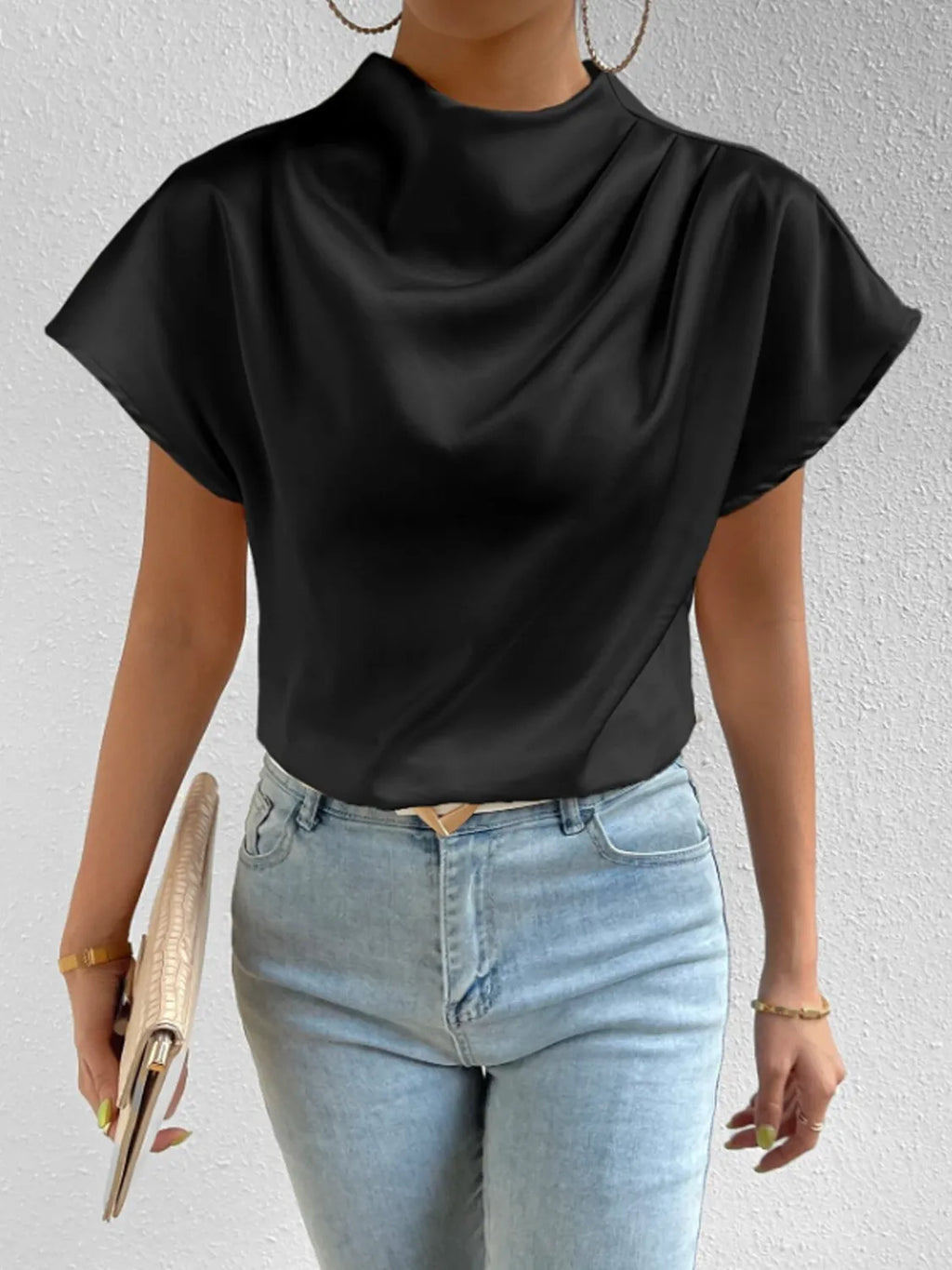 Mock Neck Short Sleeve Blouse (20)