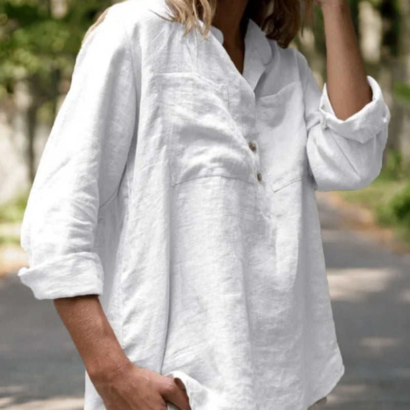 Casual White Linen Blouse variant CJCS253030201AZ|CJCS253030202BY|CJCS253030203CX|CJCS253030204DW|CJCS253030205EV