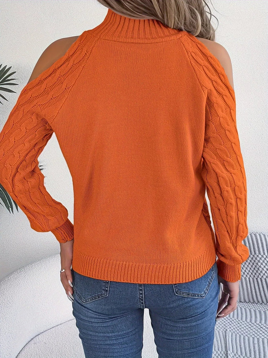 Cold-shoulder Cable Knit Sweater (2)