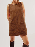 Round Neck Wide Strap Mini Dress Pockets (3)