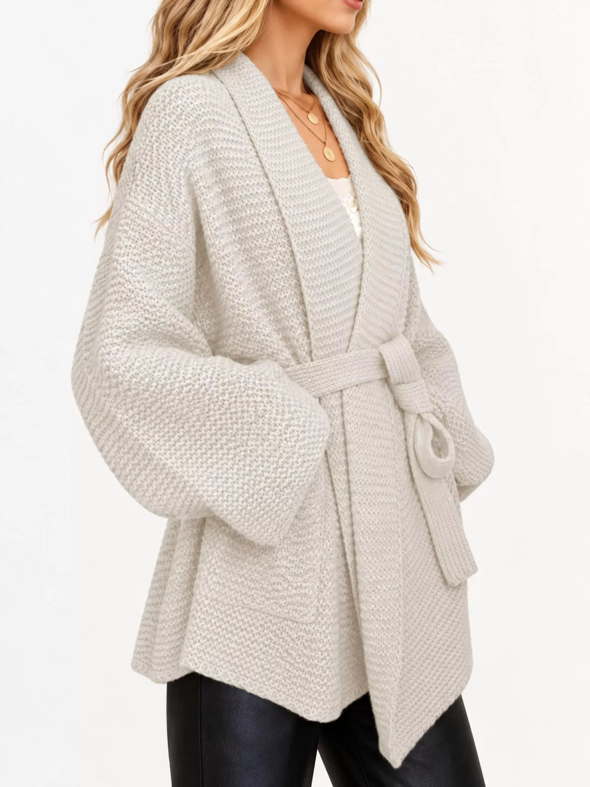 Full Size Belted Open-front Knit Cardigan Plus (5)