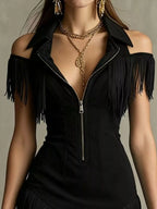 Fringed Cold Shoulder Mini Dress (11)