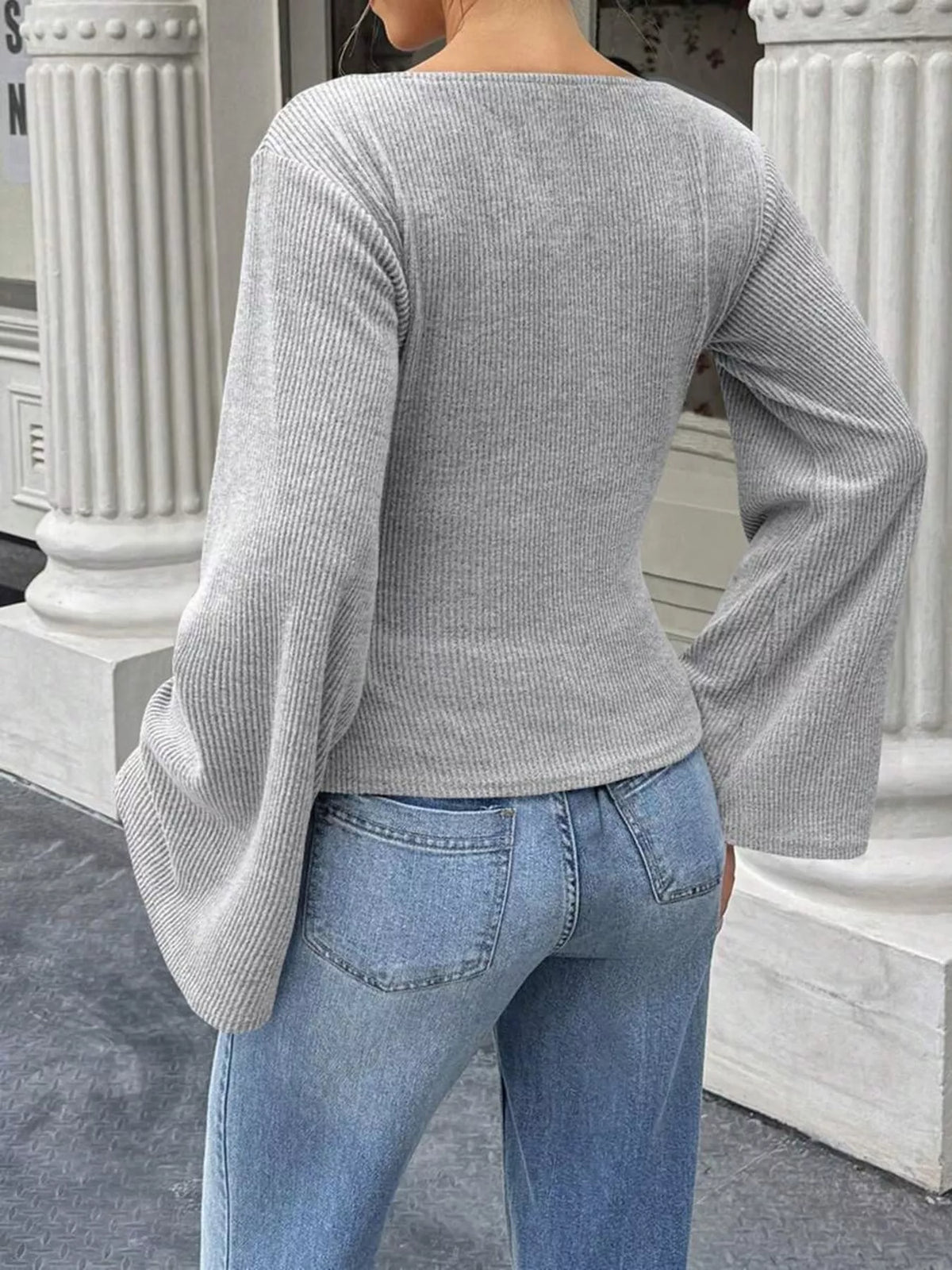 Ribbed Flare Sleeve Top Ruched Detail (3)