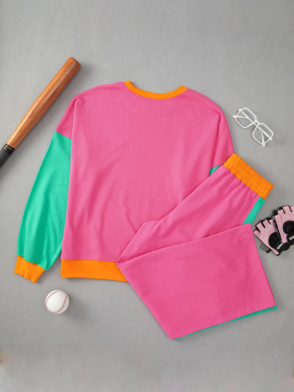 Block Round Neck Top Pants Set (31)