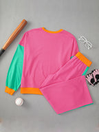 Block Round Neck Top Pants Set (31)