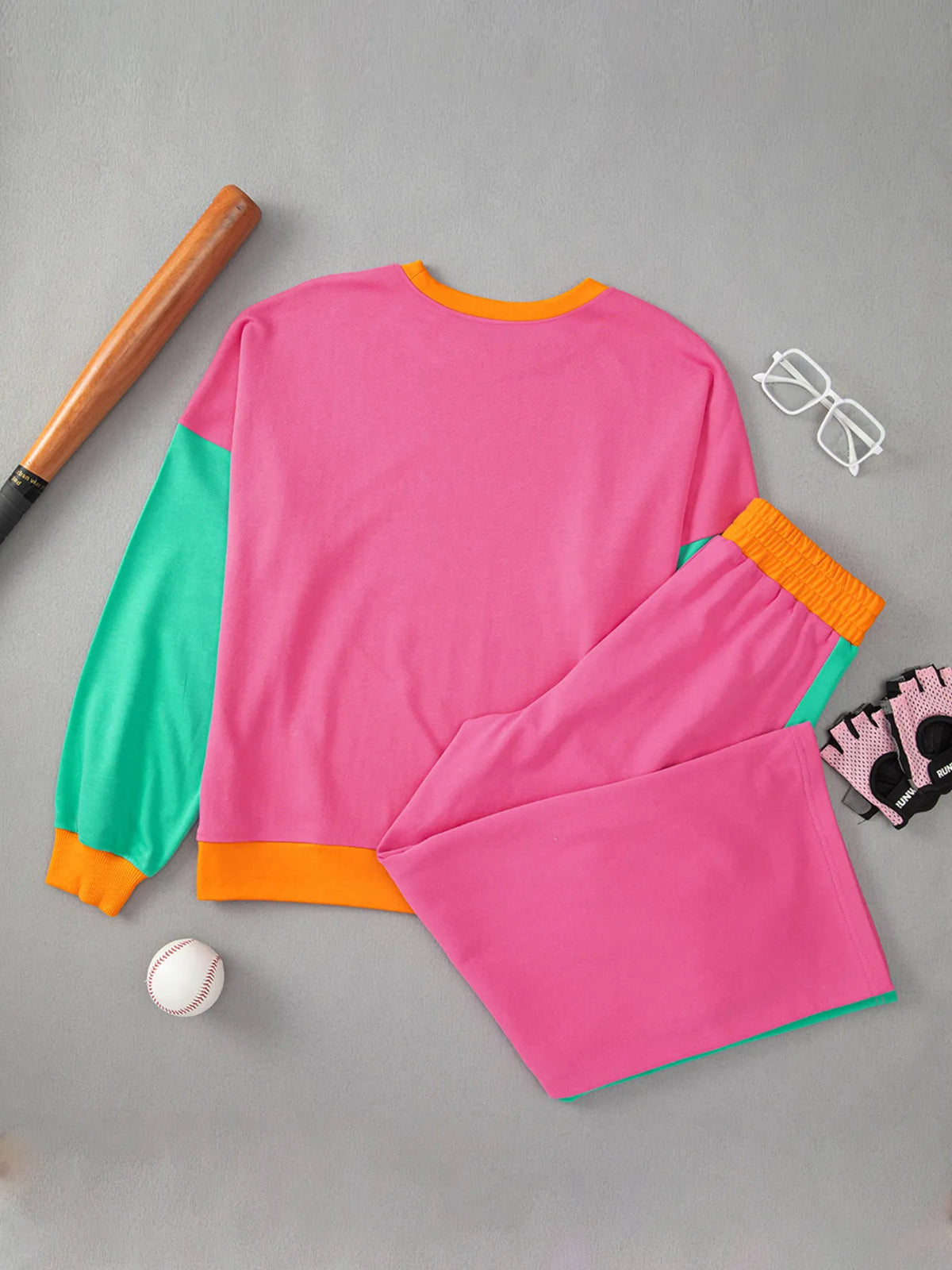 Block Round Neck Top Pants Set (31)