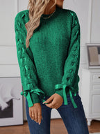 Ribbon-tie Sleeve Round Neck Sweater (2)