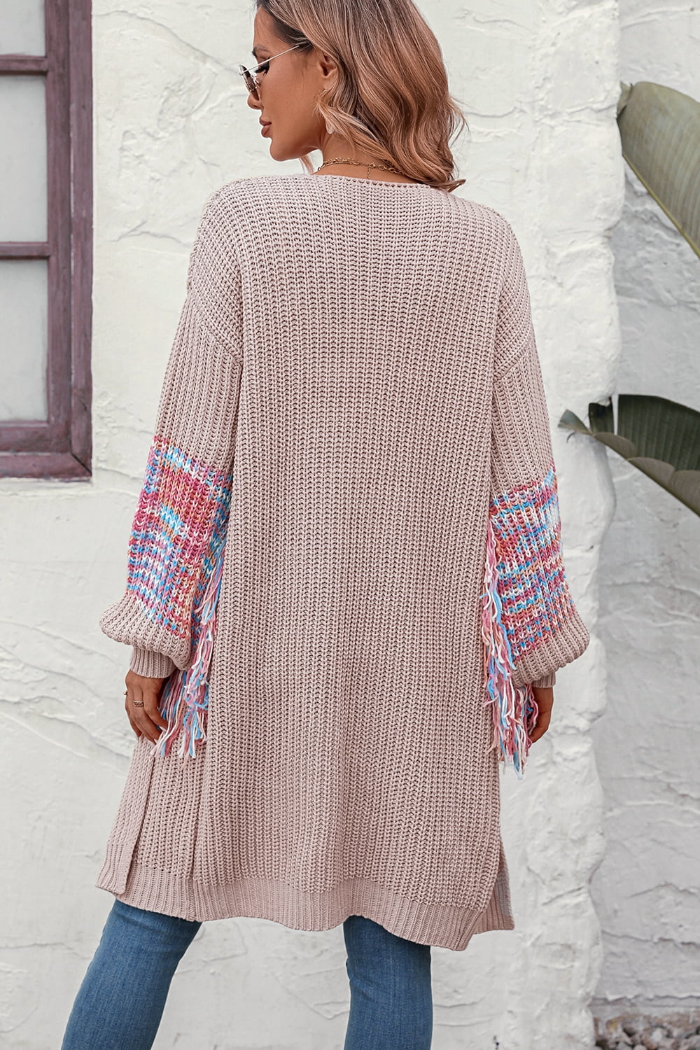 Fringe Sleeve Dropped Shoulder Cardigan (7)