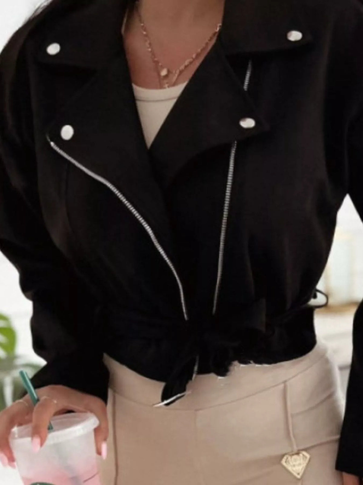 Cropped Biker Jacket Belt Detail (2)