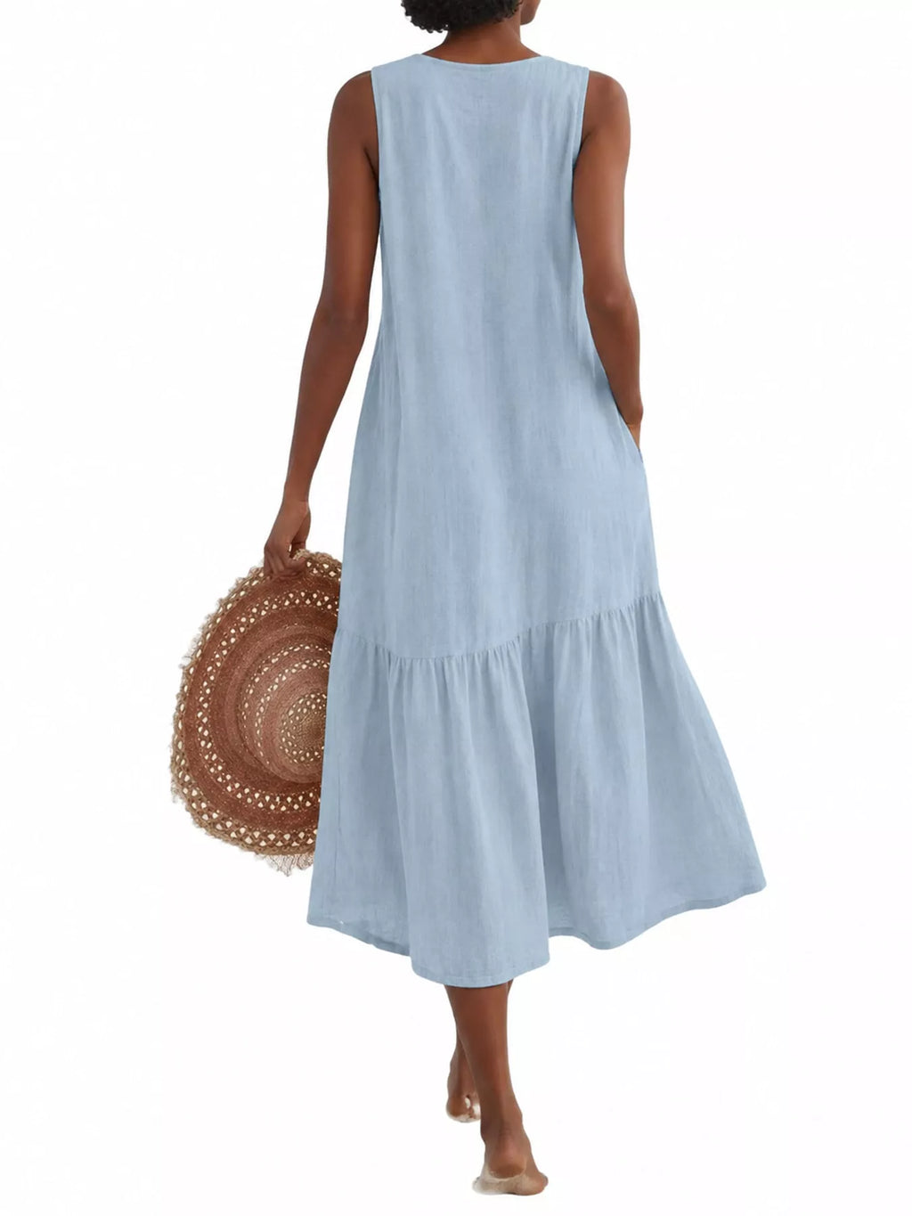 Full Size V-neck Button Front Sleeveless Midi Dress Plus (13)