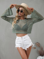 Openwork Flare Sleeve Cropped Cover Up (3)