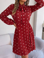 Polka Dot Tie Neck Pleated Dress (16)