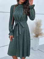 Animal Print Mock Neck Flounce Sleeve Dress (11)
