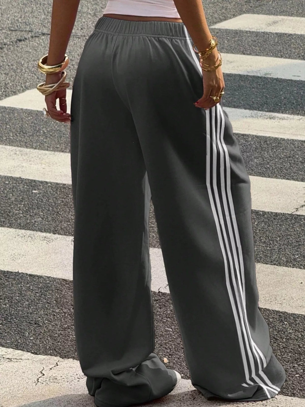 High-waisted Wide-leg Track Pants Side Stripes (10)