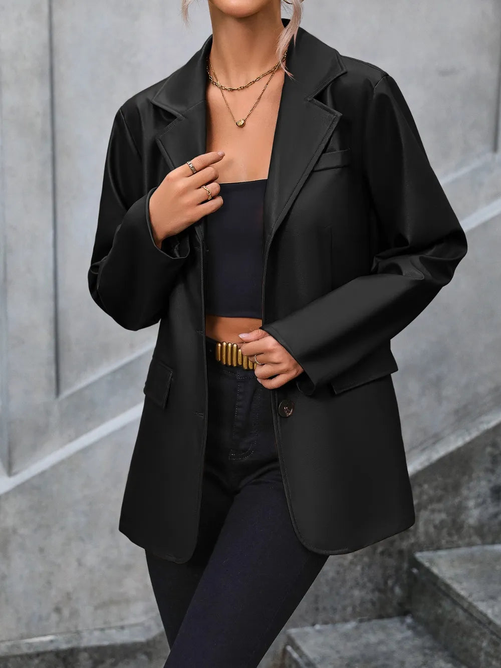 Pocketed Button Up Collared Neck Blazer (10)
