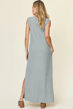 Full Size Texture Mock Neck Sleeveless Maxi Dress (7)