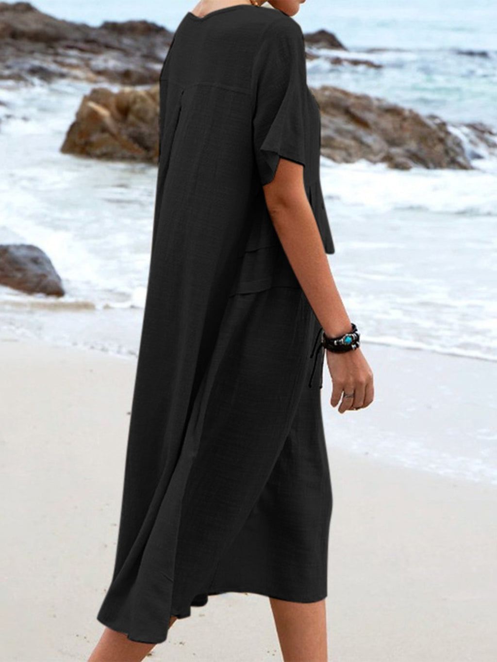 Full Size Casual Linen Blend Midi Dress Plus (5)