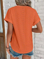 Eyelet Round Neck Short Sleeve Top (24)