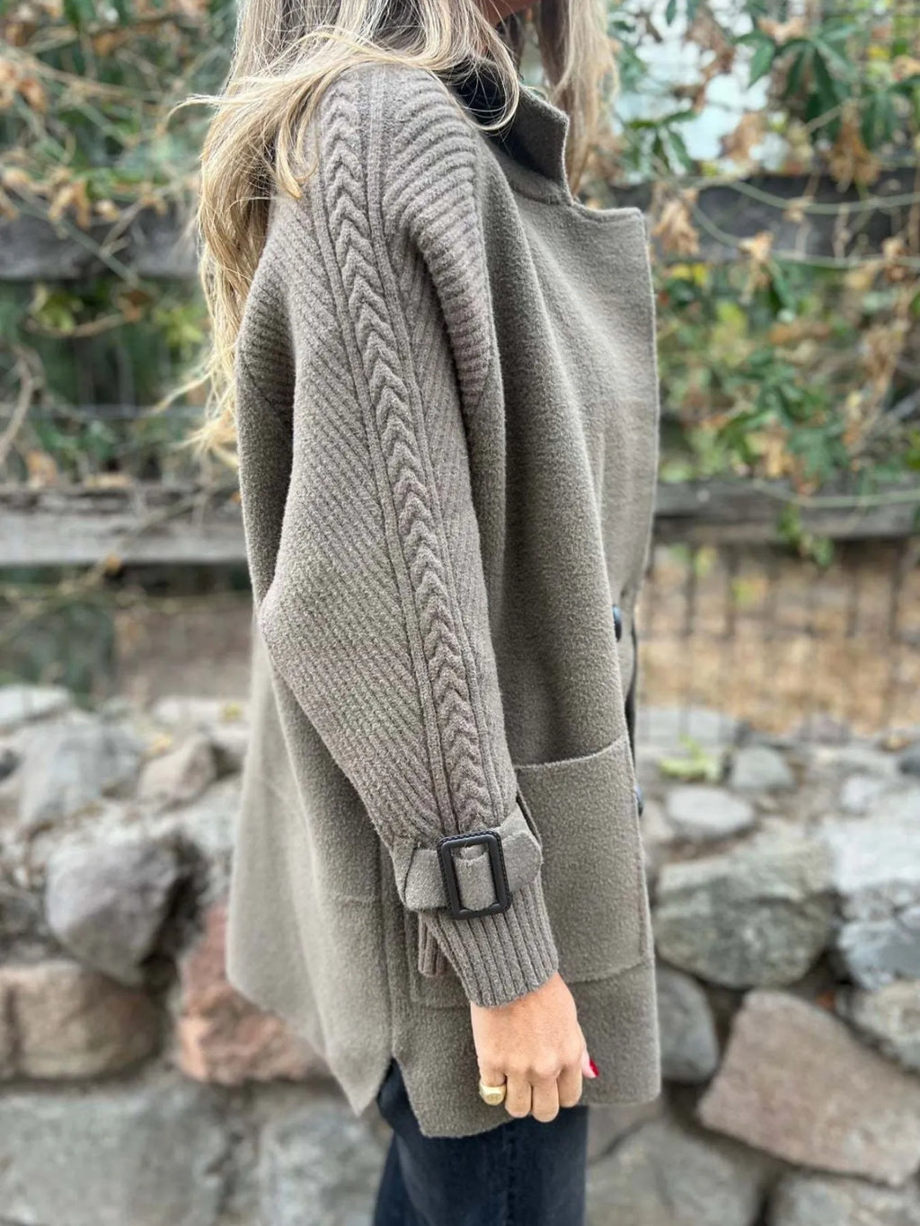 Full Size Texture Knit Longline Coat Plus (5)