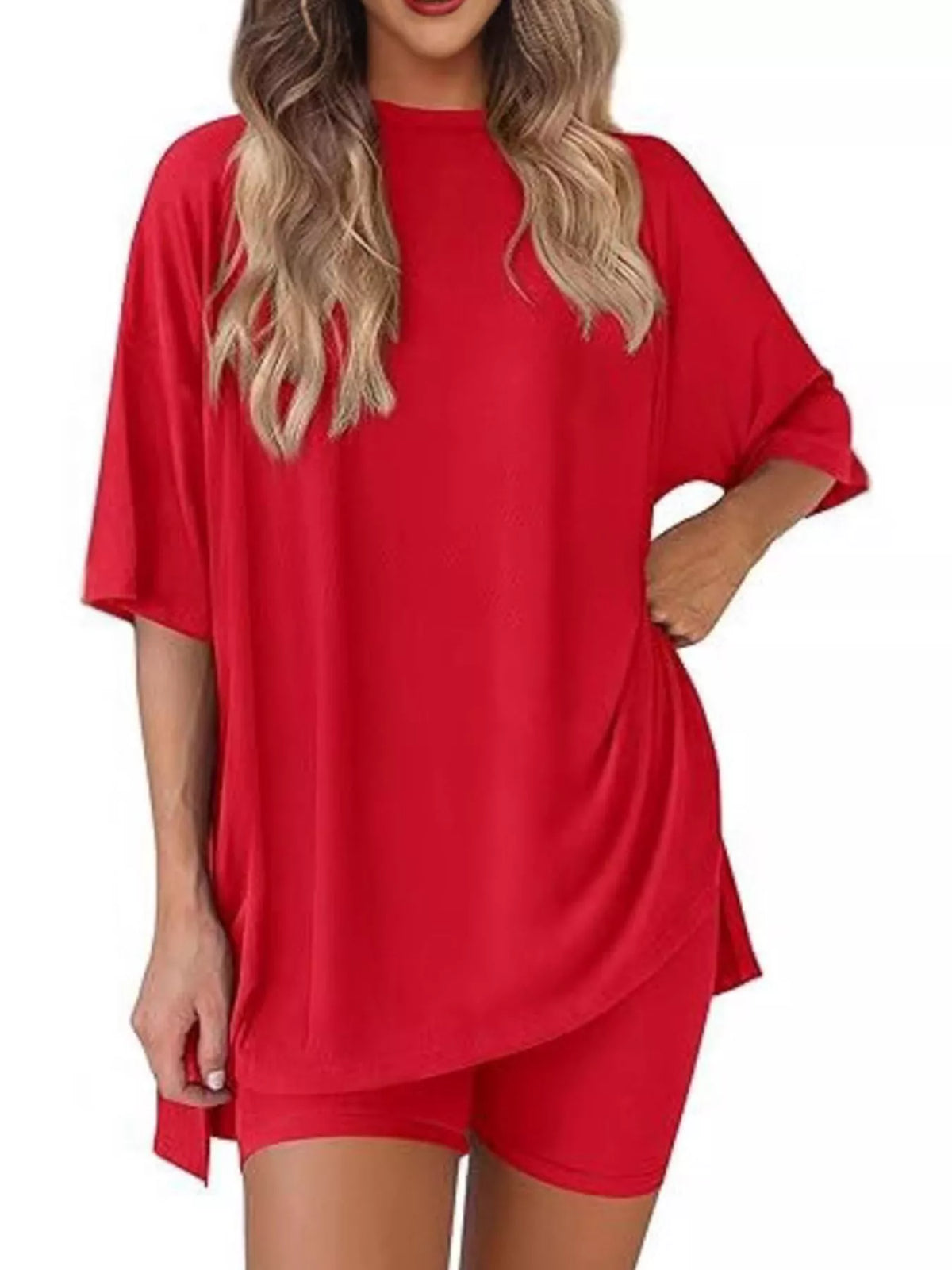 Full Size Half Sleeve T-shirt Shorts Set Plus (33)
