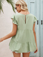 Round Neck Flutter Sleeve Tiered Blouse (6)