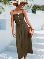 Decorative Button Spaghetti Strap Midi Dress (13)