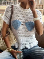 Openwork Ruffled Hem Knit Top (4)