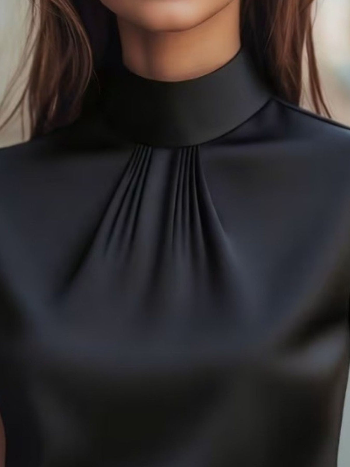 High Neck Cap Sleeve Satin Blouse (5)