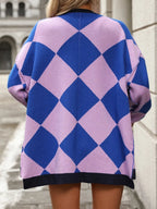 Checkered Dropped Shoulder Long Sleeve Cardigan (2)