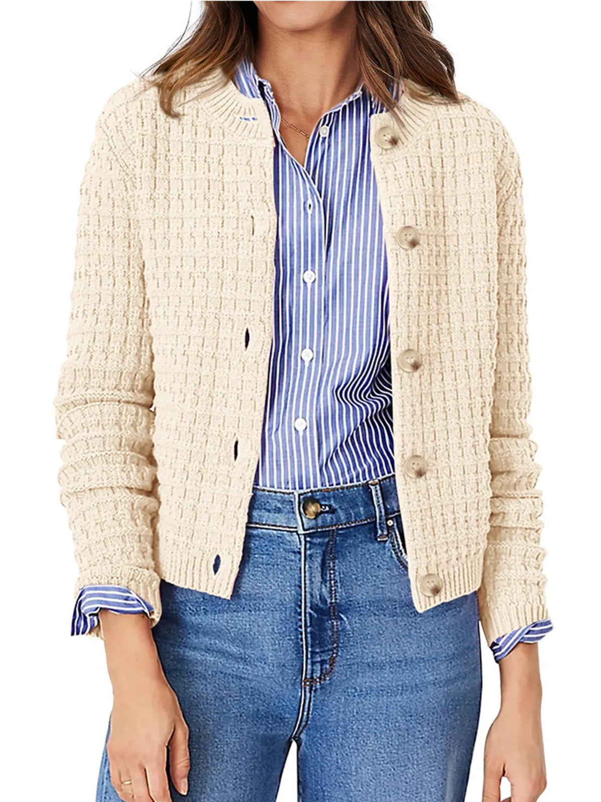 Textured Knit Button-front Cardigan (7)