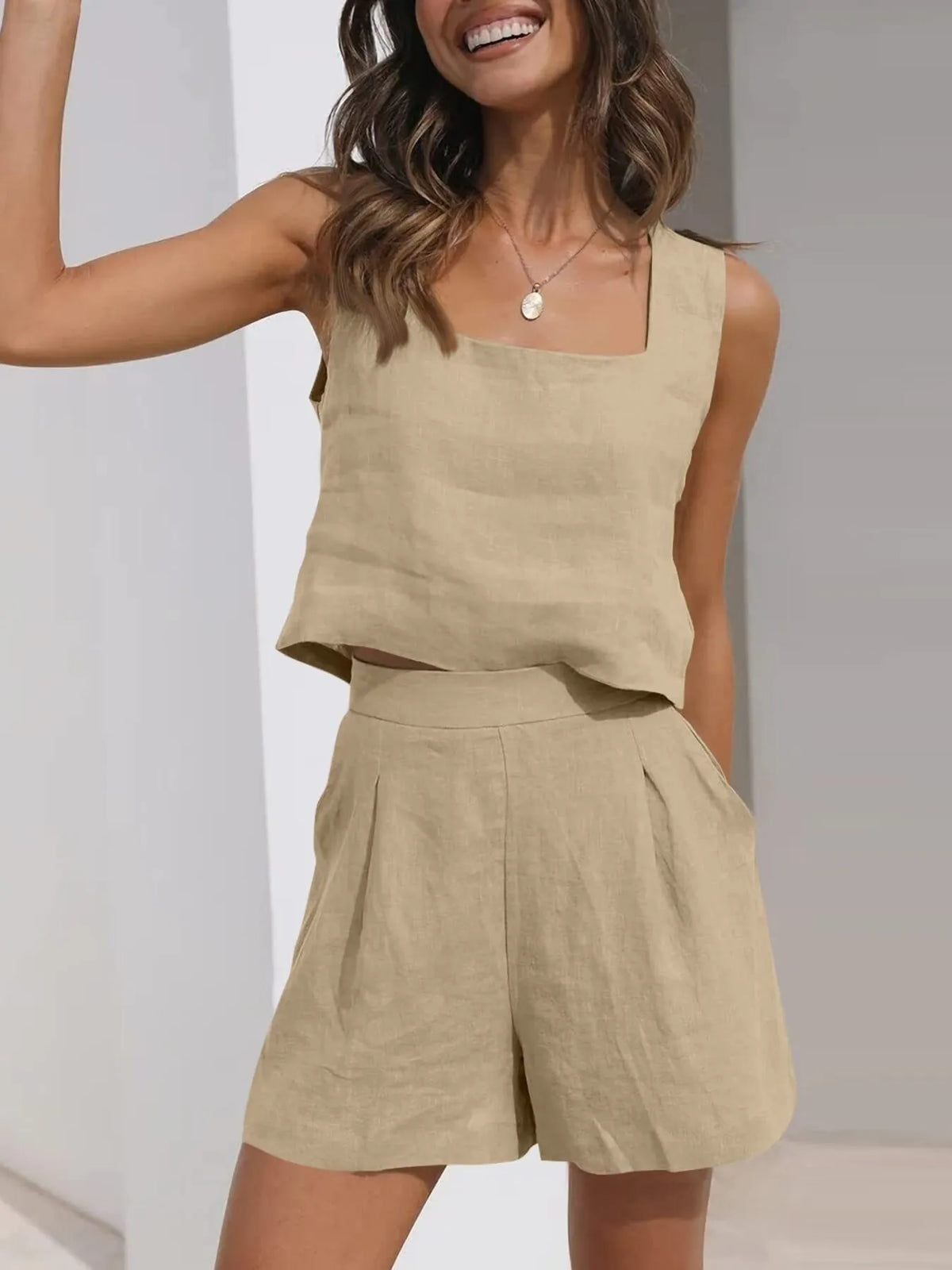 Square Neck Tank Shorts Set (2)