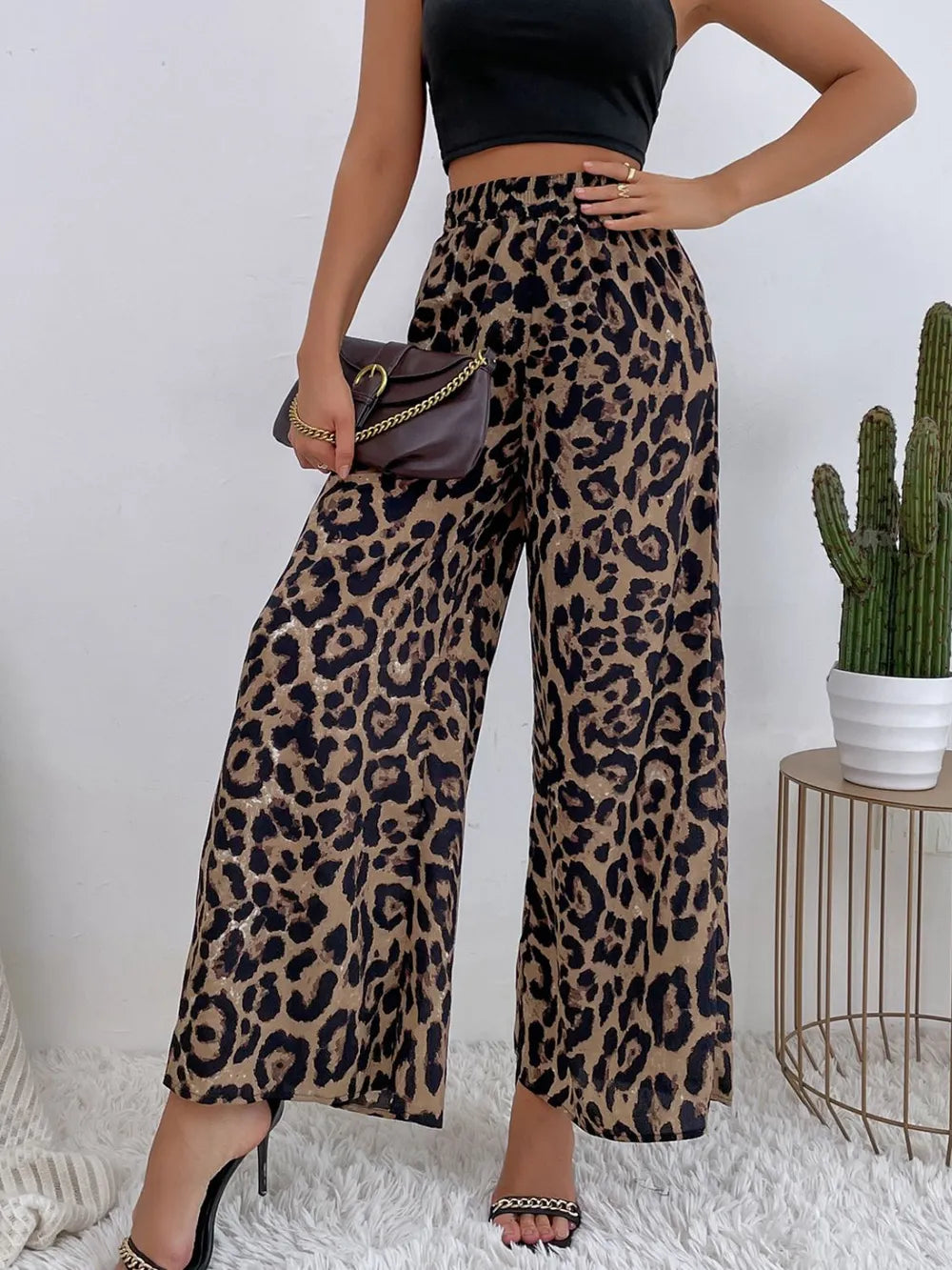 Printed Elastic Waist Wide Leg Pants (3)
