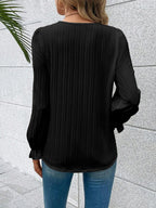 V-neck Lace Detail Flounce Sleeve Blouse (11)