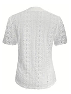 Openwork Notched Short Sleeve Top (3)