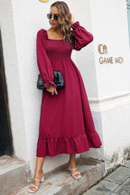 Smocked Ruffle Hem Flounce Sleeve Dress (11)