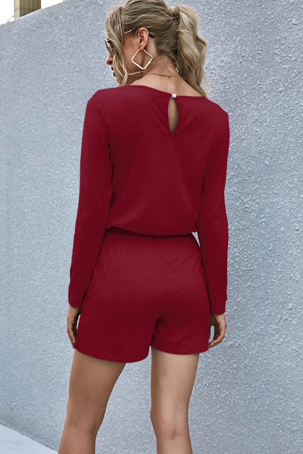 Drawstring Waist Long Sleeve Romper (6)