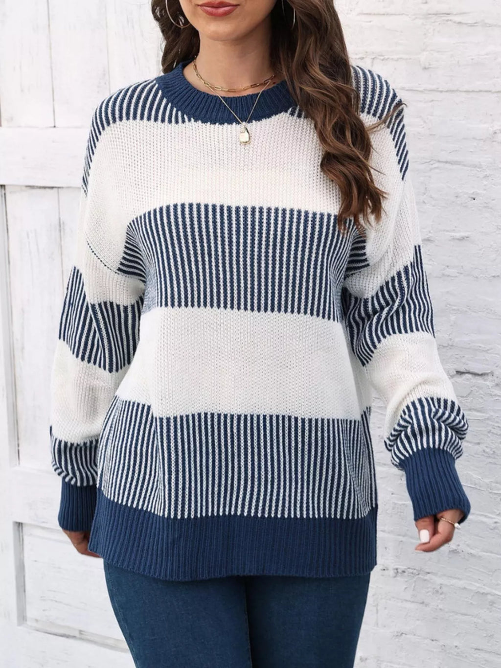 Full Size Block Dropped Shoulder Sweater Plus