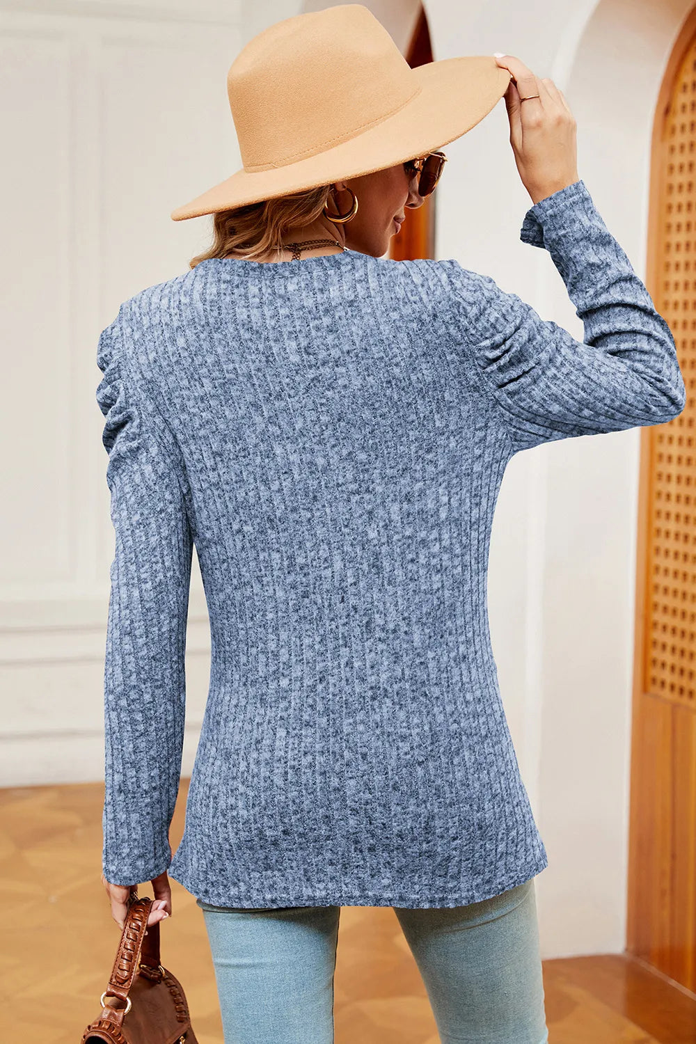 Round Neck Puff Sleeve T-shirt (6)