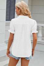 Eyelet Johnny Collar Short Sleeve Blouse (2)