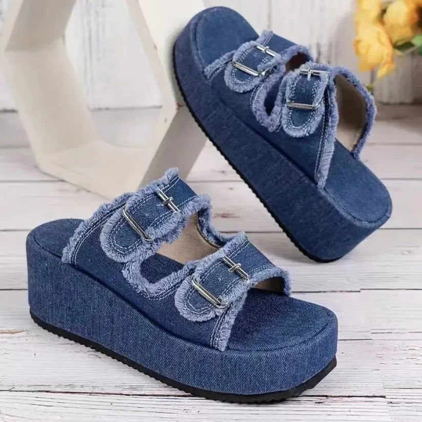 Raw Hem Wedge Buckle Sandals (7)