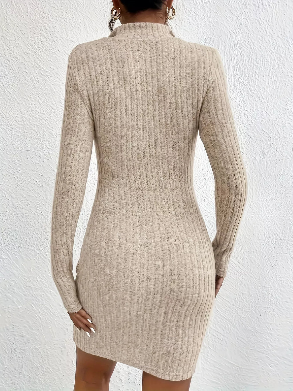 Ribbed Knit Bodycon Mini Dress Zipper (11)