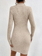 Ribbed Knit Bodycon Mini Dress Zipper (11)