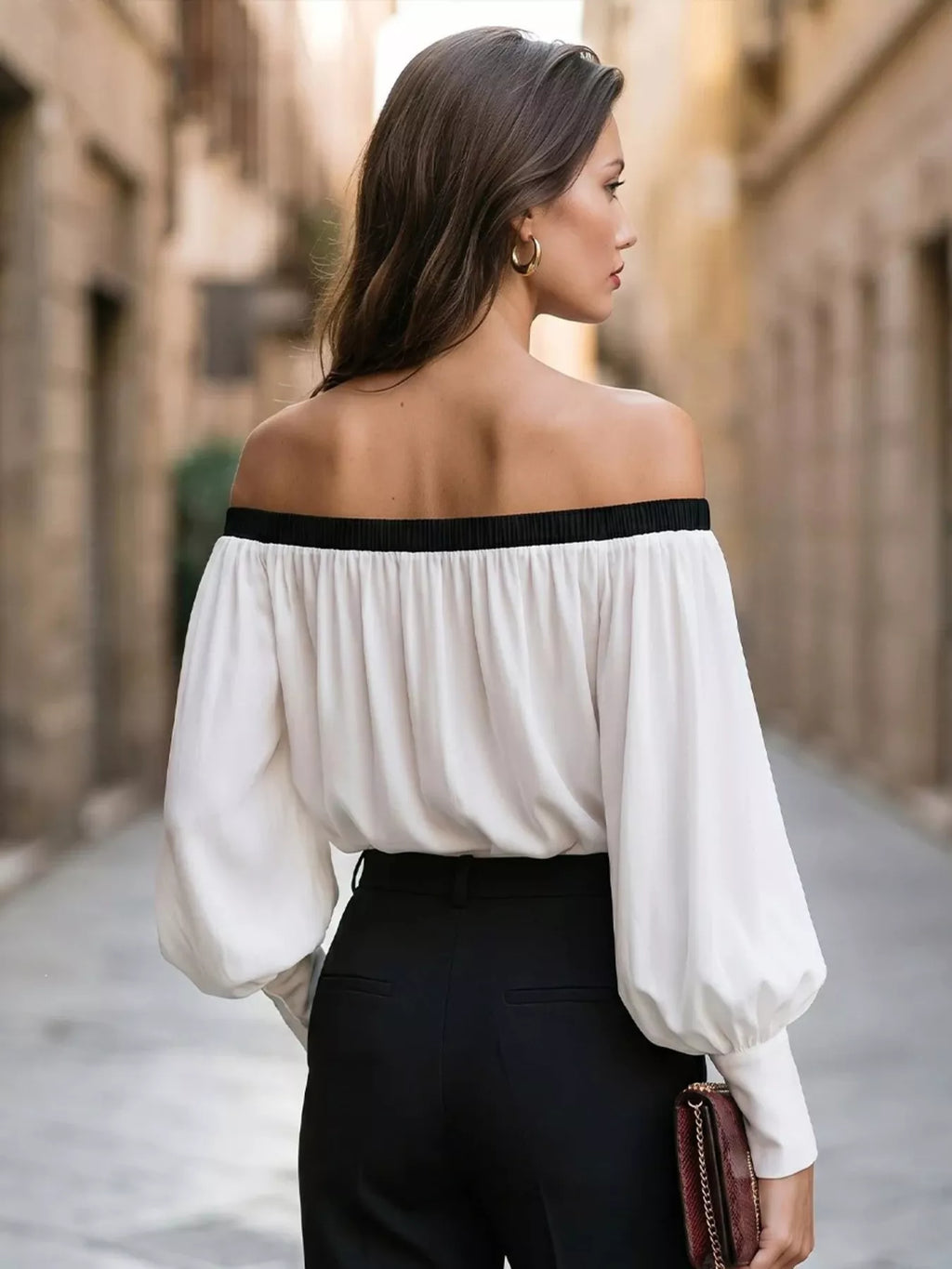 Off-shoulder Lantern Sleeve Blouse (2)