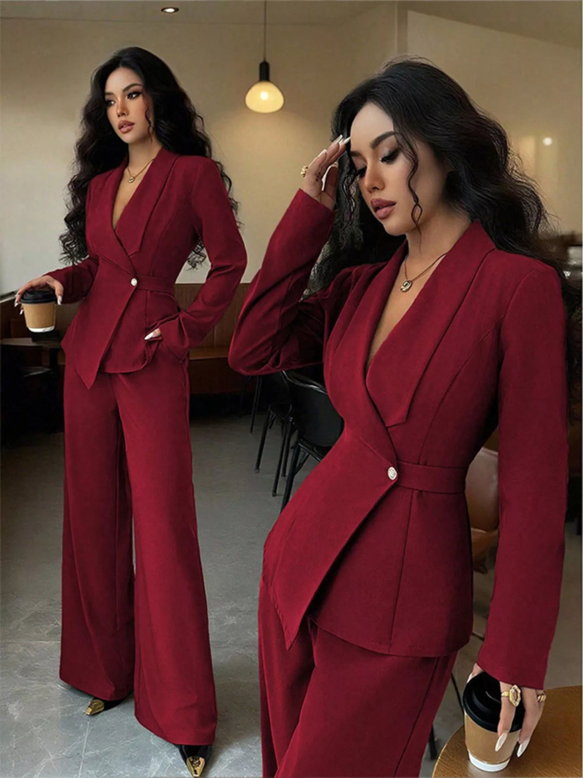 One Button Blazer Pants Set (5)